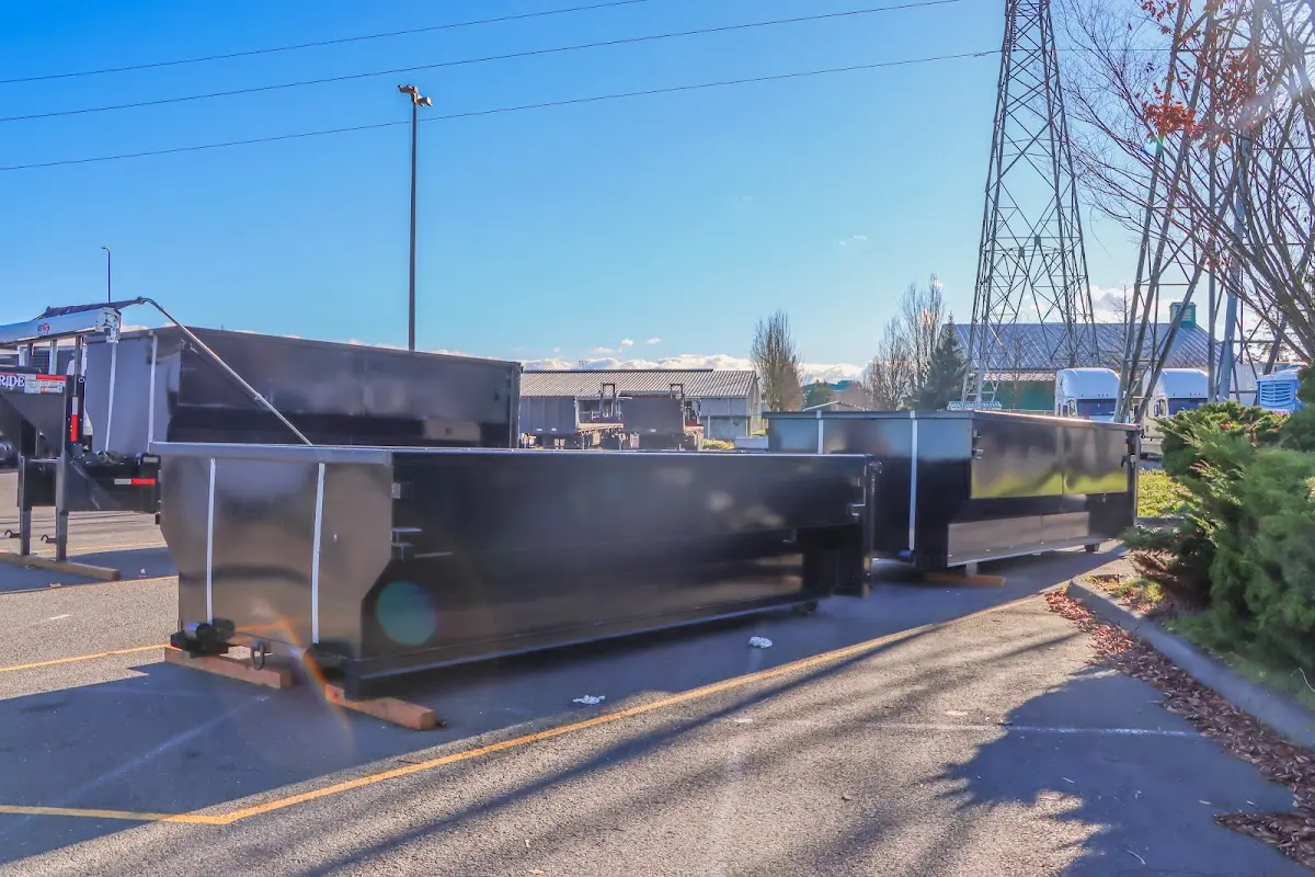 Roll-off dumpster ready for waste disposal at job site for 8 Yard Dumpster Rental in Greenfield